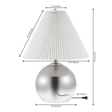 Louisa 22.5" Mid-Century Modern Round Glass/Iron Pleated Shade LED Table Lamp - JONATHAN Y